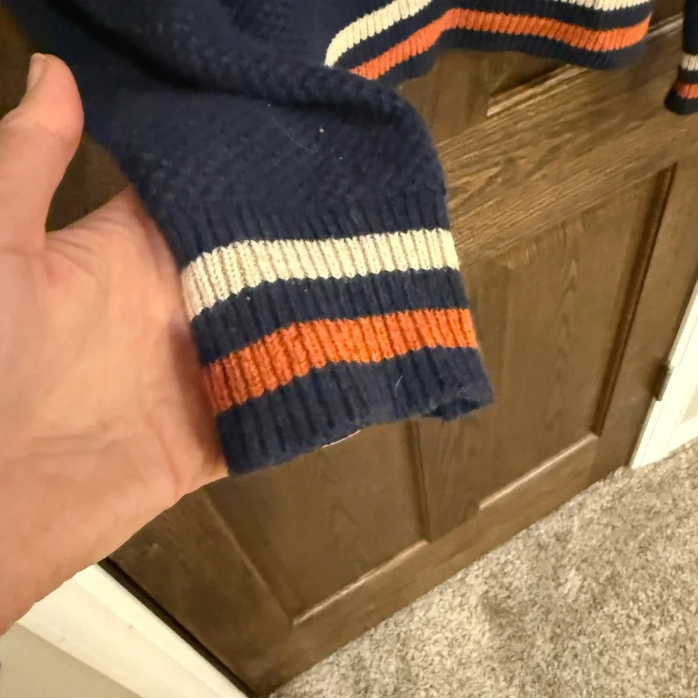 J. Crew Rugged Merino Crewneck Sweater Men’s Large Navy Stripe Collar Preppy